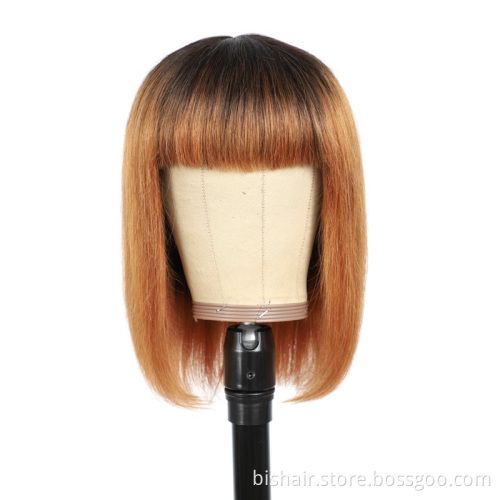 Wholesale Wig With Bangs Human Hair Brazilian Straight Short Pixie Cut Bob Full Machine Made With Bang Wigs for Black Women